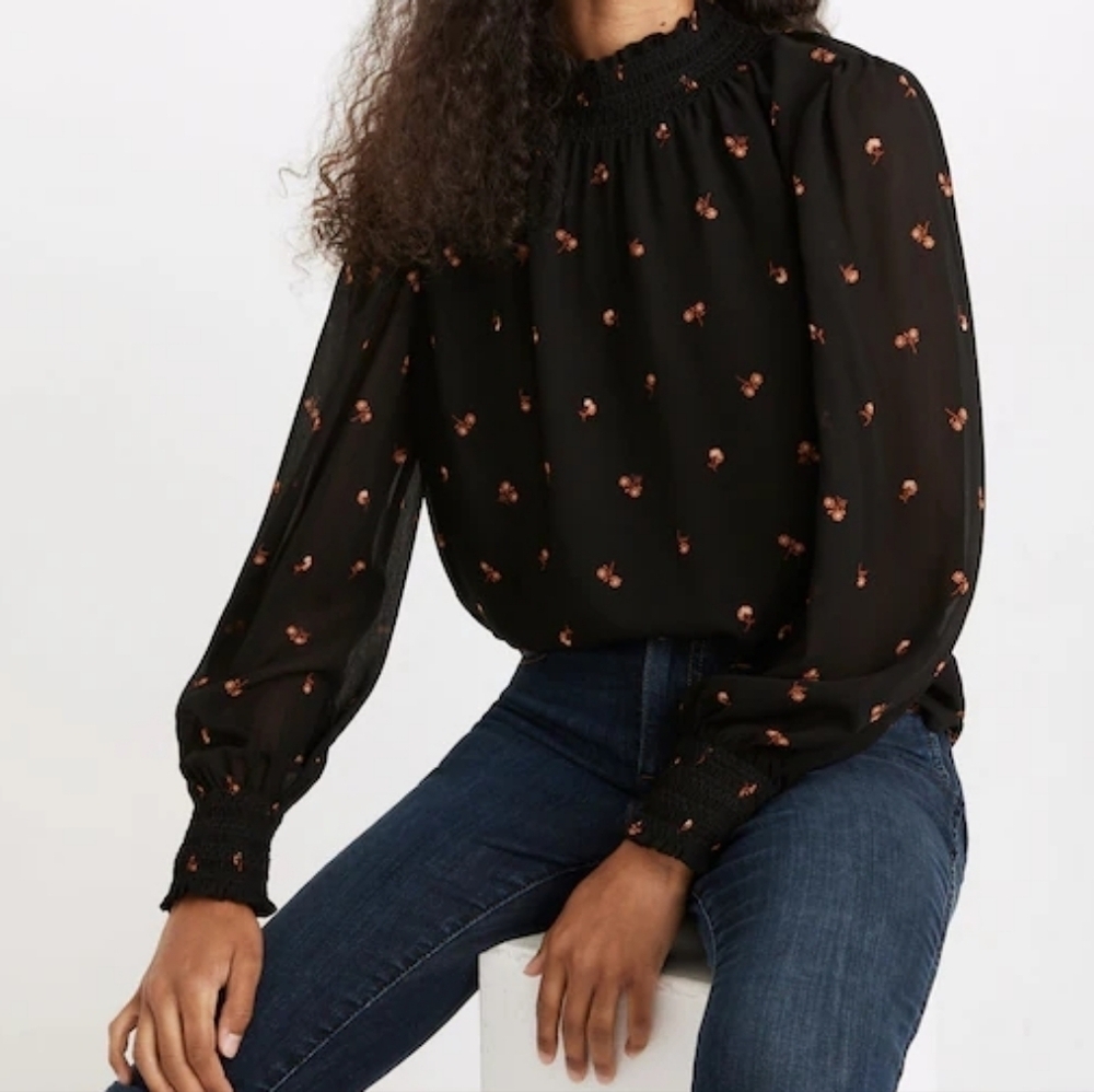 Madewell Smocked Mockneck Top - Picture 3 of 9